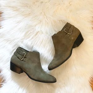 Sam Edelman Olive Green Petal Buckle Suede Booties